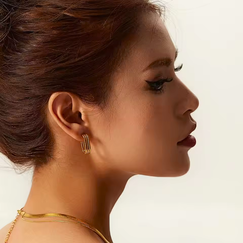 Gilded Curve J-shaped Triple Layered Earring