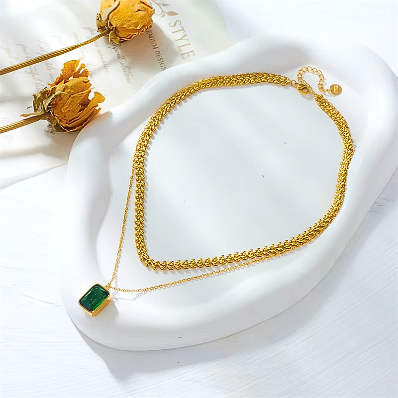 Golden Leaf Glow Layered Necklace