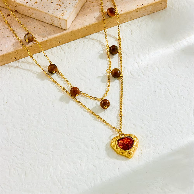 Fiery Heart Layered Pendant Necklace