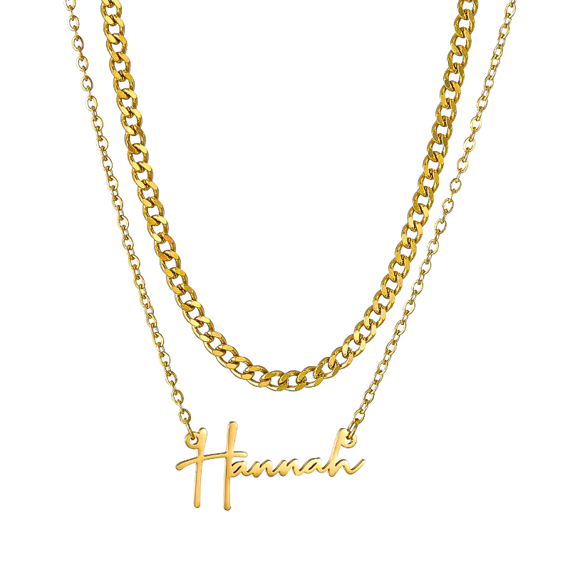 Classic Gold Script Layered Necklace