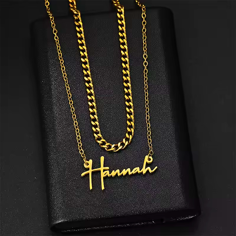 Classic Gold Script Layered Necklace