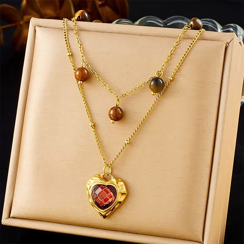 Fiery Heart Layered Pendant Necklace