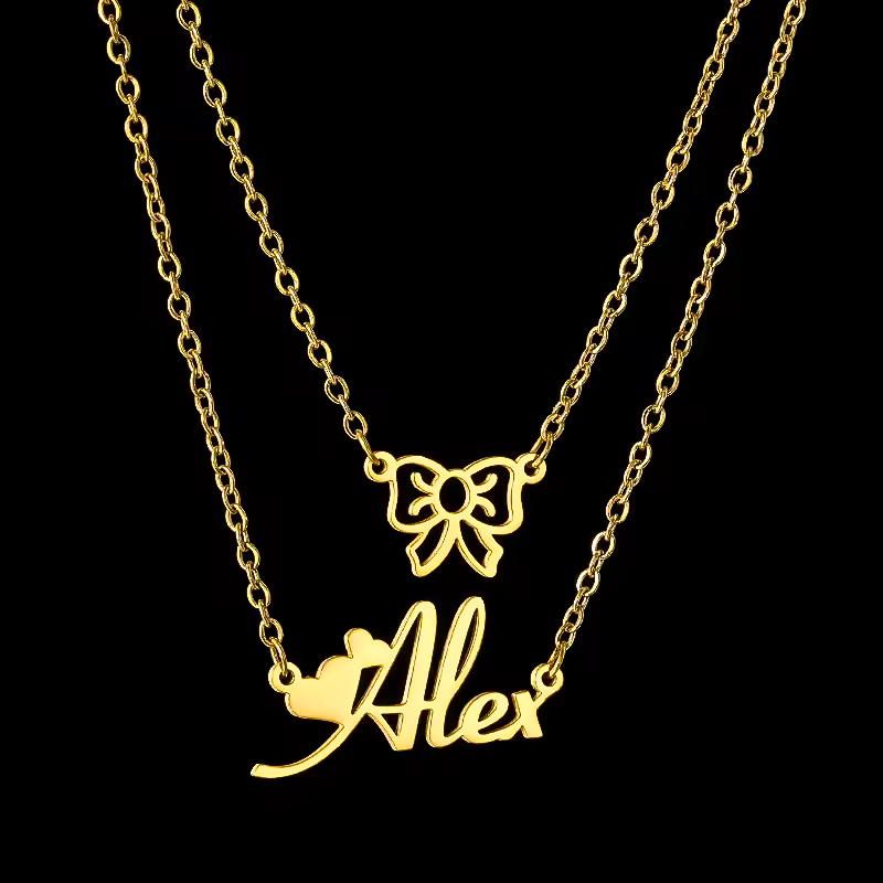 Golden Bow Elegant Personalized Necklace