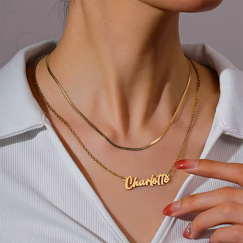 Classic Gold Script Layered Necklace