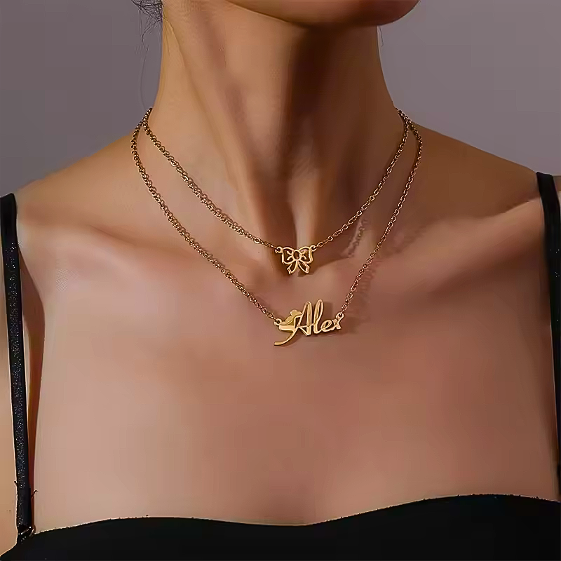 Golden Bow Elegant Personalized Necklace